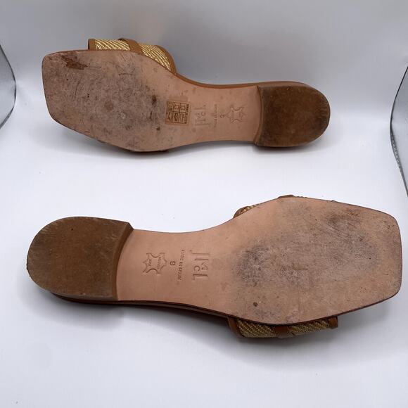 J. McLaughlin Adima Flat Slide Sandals 9  Straw Tortoiseshell Chain - Picture 8 of 9